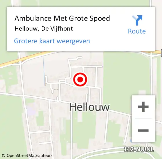 Locatie op kaart van de 112 melding: Ambulance Met Grote Spoed Naar Hellouw, De Vijfhont op 4 februari 2023 12:27