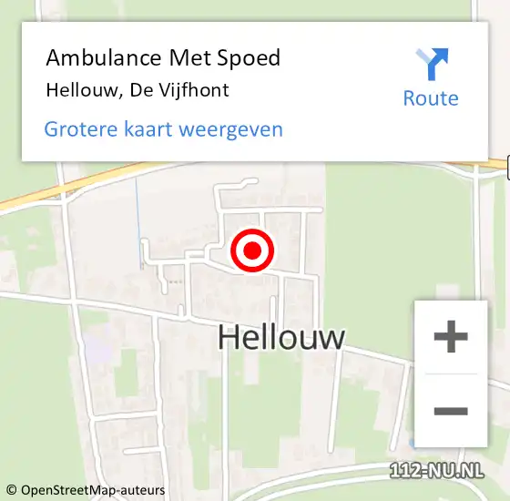 Locatie op kaart van de 112 melding: Ambulance Met Spoed Naar Hellouw, De Vijfhont op 4 februari 2023 12:49