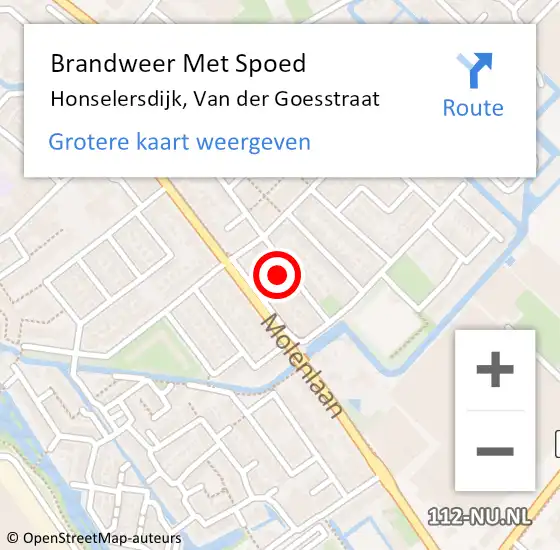 Locatie op kaart van de 112 melding: Brandweer Met Spoed Naar Honselersdijk, Van der Goesstraat op 4 februari 2023 13:27