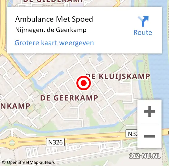 Locatie op kaart van de 112 melding: Ambulance Met Spoed Naar Nijmegen, de Geerkamp op 4 februari 2023 14:21