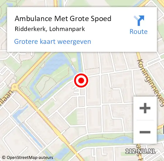 Locatie op kaart van de 112 melding: Ambulance Met Grote Spoed Naar Ridderkerk, Lohmanpark op 4 februari 2023 14:38