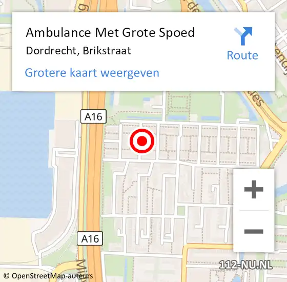 Locatie op kaart van de 112 melding: Ambulance Met Grote Spoed Naar Dordrecht, Brikstraat op 4 februari 2023 17:46