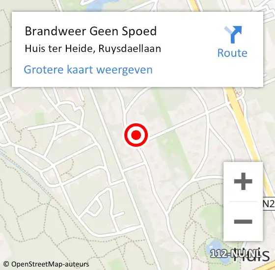 Locatie op kaart van de 112 melding: Brandweer Geen Spoed Naar Huis ter Heide, Ruysdaellaan op 4 februari 2023 22:16