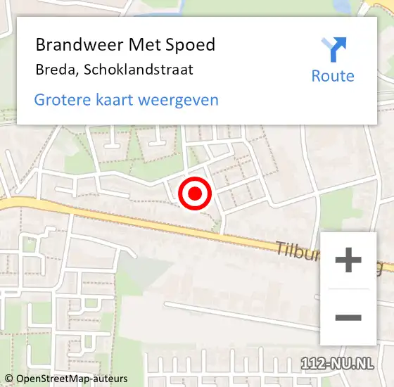 Locatie op kaart van de 112 melding: Brandweer Met Spoed Naar Breda, Schoklandstraat op 4 februari 2023 22:34