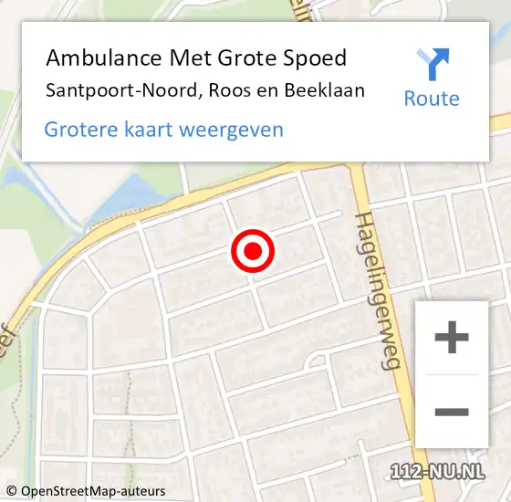 Locatie op kaart van de 112 melding: Ambulance Met Grote Spoed Naar Santpoort-Noord, Roos en Beeklaan op 4 februari 2023 22:43