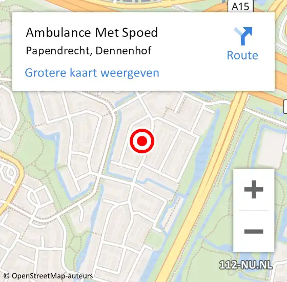 Locatie op kaart van de 112 melding: Ambulance Met Spoed Naar Papendrecht, Dennenhof op 5 februari 2023 00:19