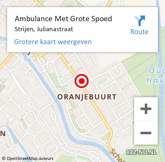 Locatie op kaart van de 112 melding: Ambulance Met Grote Spoed Naar Strijen, Julianastraat op 5 februari 2023 04:33