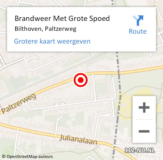 Locatie op kaart van de 112 melding: Brandweer Met Grote Spoed Naar Bilthoven, Paltzerweg op 5 februari 2023 05:12