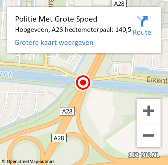 Locatie op kaart van de 112 melding: Politie Met Grote Spoed Naar Hoogeveen, A28 hectometerpaal: 140,5 op 5 februari 2023 07:10