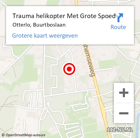 Locatie op kaart van de 112 melding: Trauma helikopter Met Grote Spoed Naar Otterlo, Buurtboslaan op 5 februari 2023 07:17