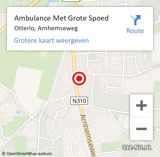 Locatie op kaart van de 112 melding: Ambulance Met Grote Spoed Naar Otterlo, Arnhemseweg op 5 februari 2023 08:36