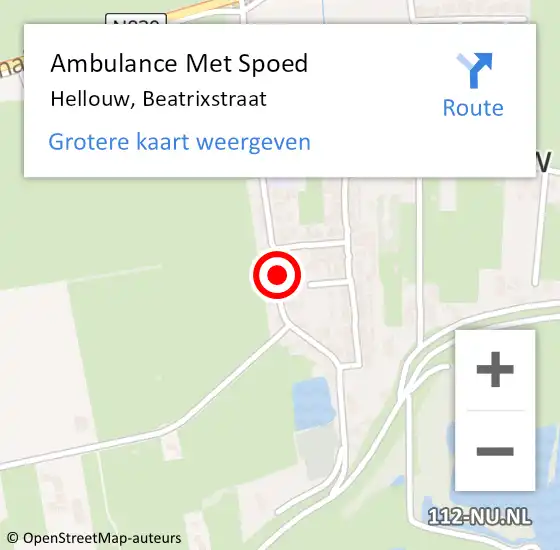 Locatie op kaart van de 112 melding: Ambulance Met Spoed Naar Hellouw, Beatrixstraat op 5 februari 2023 12:10