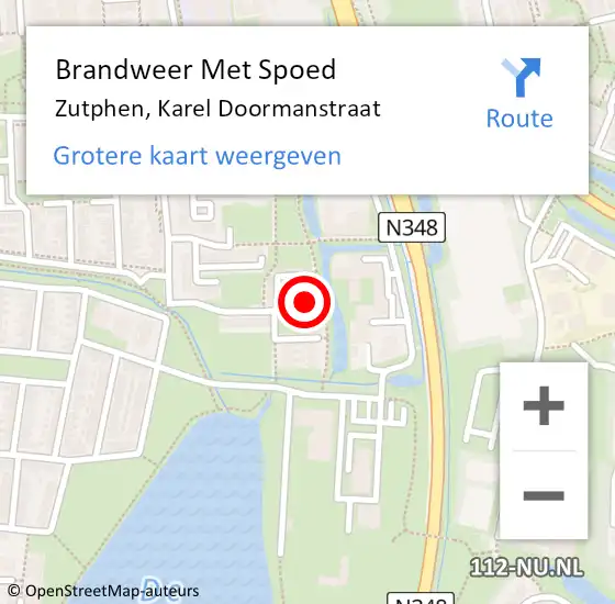 Locatie op kaart van de 112 melding: Brandweer Met Spoed Naar Zutphen, Karel Doormanstraat op 5 februari 2023 15:00