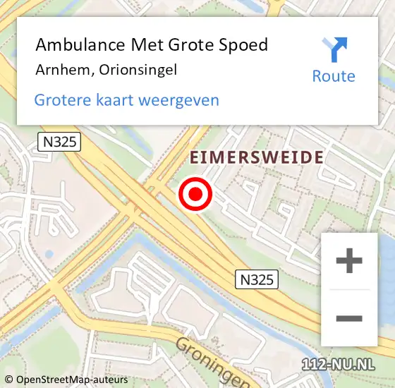 Locatie op kaart van de 112 melding: Ambulance Met Grote Spoed Naar Arnhem, Orionsingel op 5 februari 2023 19:39