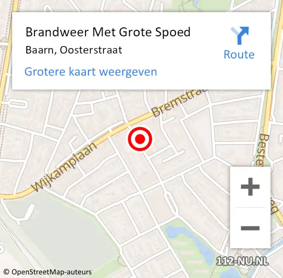 Locatie op kaart van de 112 melding: Brandweer Met Grote Spoed Naar Baarn, Oosterstraat op 5 februari 2023 20:48