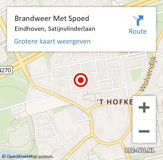 Locatie op kaart van de 112 melding: Brandweer Met Spoed Naar Eindhoven, Satijnvlinderlaan op 5 februari 2023 22:56