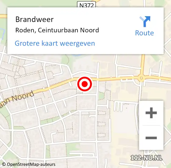 Locatie op kaart van de 112 melding: Brandweer Roden, Ceintuurbaan Noord op 5 februari 2023 23:24