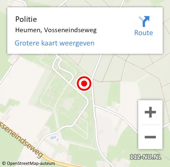 Locatie op kaart van de 112 melding: Politie Heumen, Vosseneindseweg op 6 februari 2023 06:44