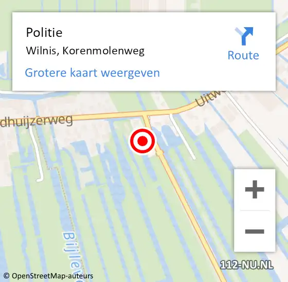 Locatie op kaart van de 112 melding: Politie Wilnis, Korenmolenweg op 6 februari 2023 07:51
