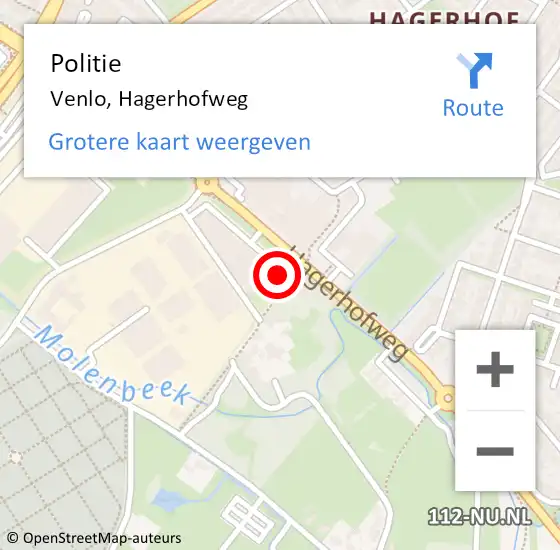 Locatie op kaart van de 112 melding: Politie Venlo, Hagerhofweg op 6 februari 2023 07:55