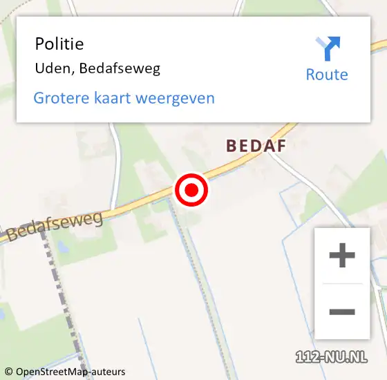 Locatie op kaart van de 112 melding: Politie Uden, Bedafseweg op 6 februari 2023 08:05