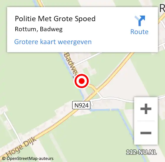 Locatie op kaart van de 112 melding: Politie Met Grote Spoed Naar Rottum, Badweg op 6 februari 2023 08:16