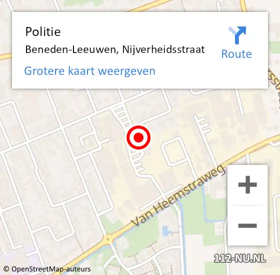 Locatie op kaart van de 112 melding: Politie Beneden-Leeuwen, Nijverheidsstraat op 6 februari 2023 08:50