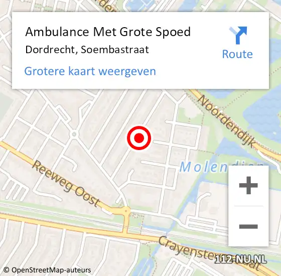 Locatie op kaart van de 112 melding: Ambulance Met Grote Spoed Naar Dordrecht, Soembastraat op 6 februari 2023 09:20