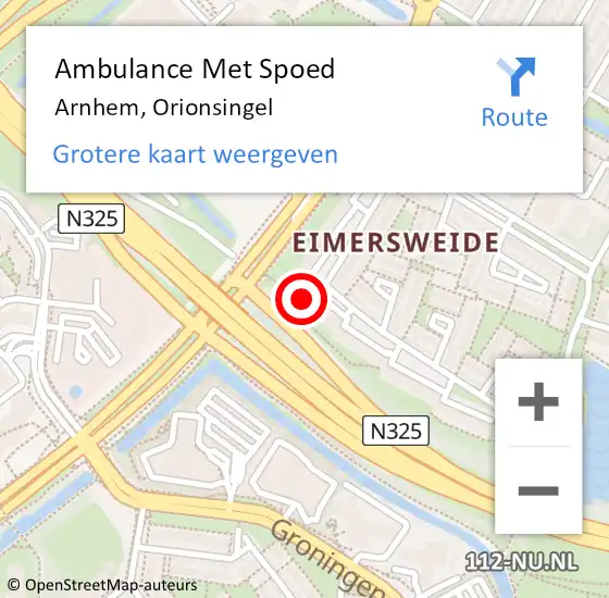 Locatie op kaart van de 112 melding: Ambulance Met Spoed Naar Arnhem, Orionsingel op 6 februari 2023 10:30