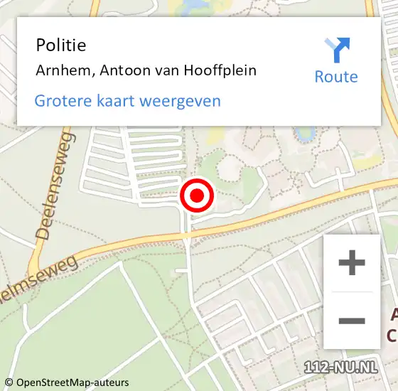 Locatie op kaart van de 112 melding: Politie Arnhem, Antoon van Hooffplein op 6 februari 2023 11:04