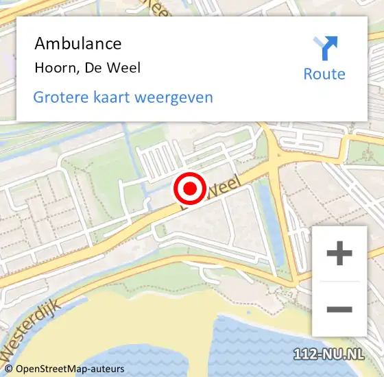 Locatie op kaart van de 112 melding: Ambulance Hoorn, De Weel op 6 februari 2023 11:13