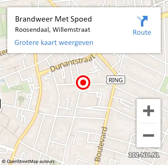 Locatie op kaart van de 112 melding: Brandweer Met Spoed Naar Roosendaal, Willemstraat op 6 februari 2023 12:24