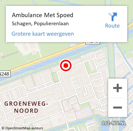 Locatie op kaart van de 112 melding: Ambulance Met Spoed Naar Schagen, Populierenlaan op 6 februari 2023 14:27
