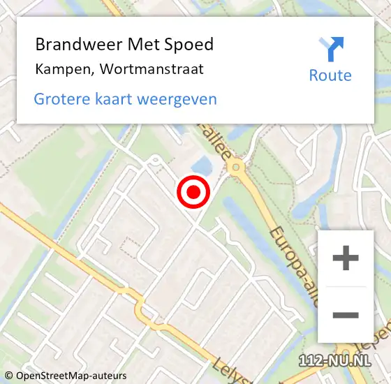 Locatie op kaart van de 112 melding: Brandweer Met Spoed Naar Kampen, Wortmanstraat op 6 februari 2023 15:20