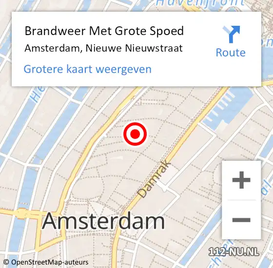 Locatie op kaart van de 112 melding: Brandweer Met Grote Spoed Naar Amsterdam, Nieuwe Nieuwstraat op 6 februari 2023 15:31