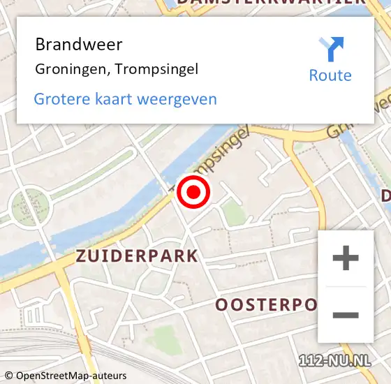 Locatie op kaart van de 112 melding: Brandweer Groningen, Trompsingel op 6 februari 2023 16:08