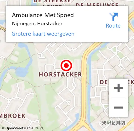 Locatie op kaart van de 112 melding: Ambulance Met Spoed Naar Nijmegen, Horstacker op 6 februari 2023 16:09