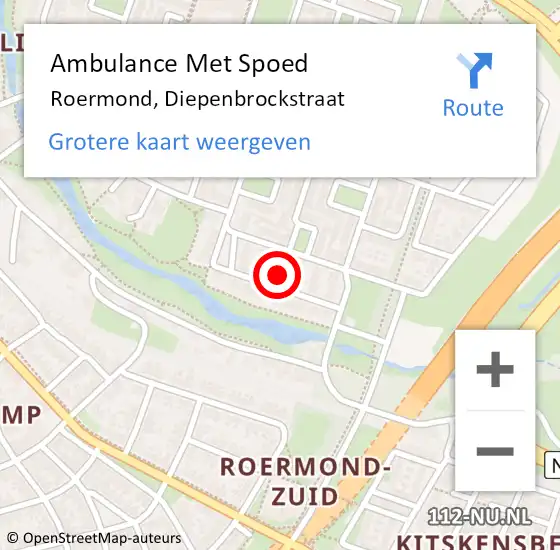 Locatie op kaart van de 112 melding: Ambulance Met Spoed Naar Roermond, Diepenbrockstraat op 6 februari 2023 16:15