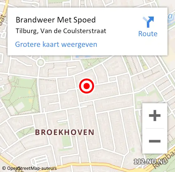 Locatie op kaart van de 112 melding: Brandweer Met Spoed Naar Tilburg, Van de Coulsterstraat op 6 februari 2023 17:23