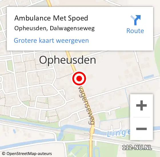 Locatie op kaart van de 112 melding: Ambulance Met Spoed Naar Opheusden, Dalwagenseweg op 6 februari 2023 19:23