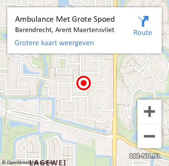 Locatie op kaart van de 112 melding: Ambulance Met Grote Spoed Naar Barendrecht, Arent Maertensvliet op 6 februari 2023 20:58