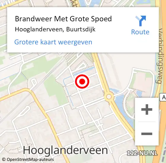 Locatie op kaart van de 112 melding: Brandweer Met Grote Spoed Naar Hooglanderveen, Buurtsdijk op 7 februari 2023 03:47