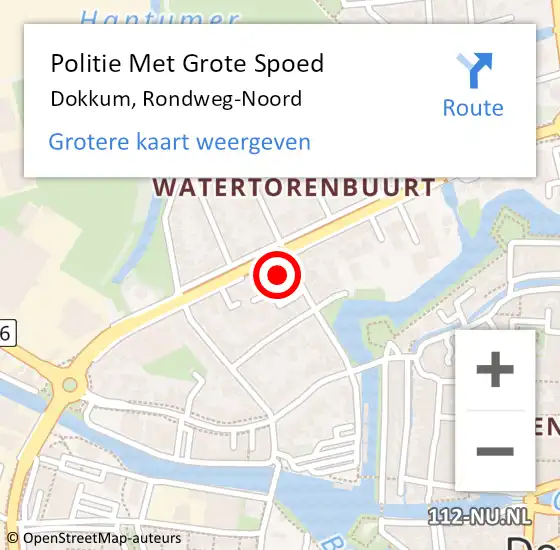 Locatie op kaart van de 112 melding: Politie Met Grote Spoed Naar Dokkum, Rondweg-Noord op 7 februari 2023 07:44