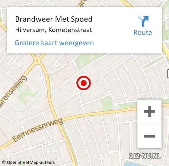 Locatie op kaart van de 112 melding: Brandweer Met Spoed Naar Hilversum, Kometenstraat op 7 februari 2023 08:23