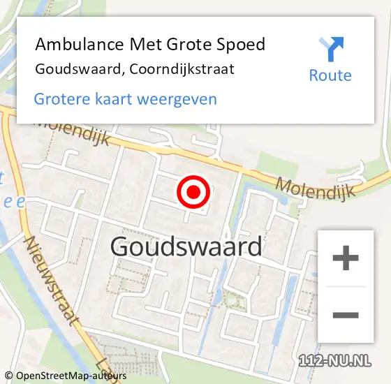 Locatie op kaart van de 112 melding: Ambulance Met Grote Spoed Naar Goudswaard, Coorndijkstraat op 7 februari 2023 08:36