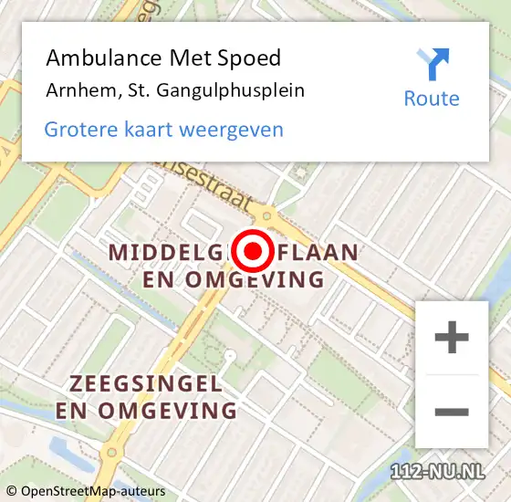 Locatie op kaart van de 112 melding: Ambulance Met Spoed Naar Arnhem, St. Gangulphusplein op 7 februari 2023 10:59