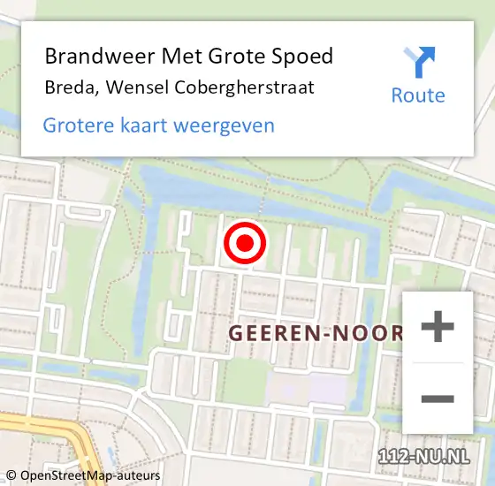 Locatie op kaart van de 112 melding: Brandweer Met Grote Spoed Naar Breda, Wensel Cobergherstraat op 7 februari 2023 11:40