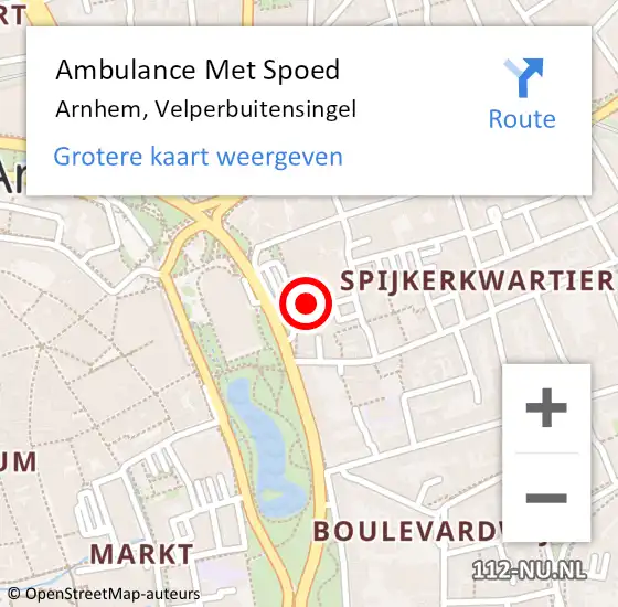 Locatie op kaart van de 112 melding: Ambulance Met Spoed Naar Arnhem, Velperbuitensingel op 7 februari 2023 12:05