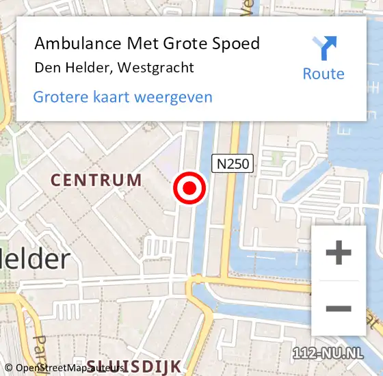 Locatie op kaart van de 112 melding: Ambulance Met Grote Spoed Naar Den Helder, Westgracht op 7 februari 2023 12:55