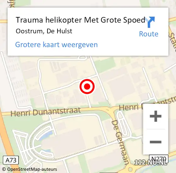 Locatie op kaart van de 112 melding: Trauma helikopter Met Grote Spoed Naar Oostrum, De Hulst op 7 februari 2023 14:06